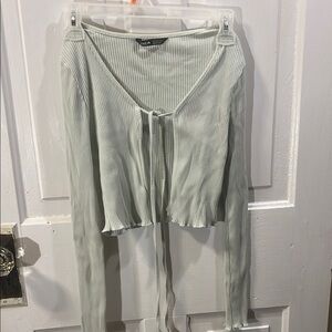 Zara Ribbed Tie-Front Top - Sage Green